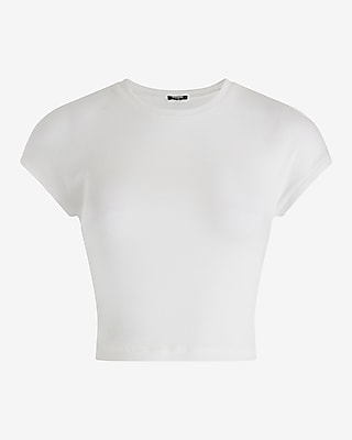 Fitted Ribbed Crew Neck Cap Sleeve Cropped Tee