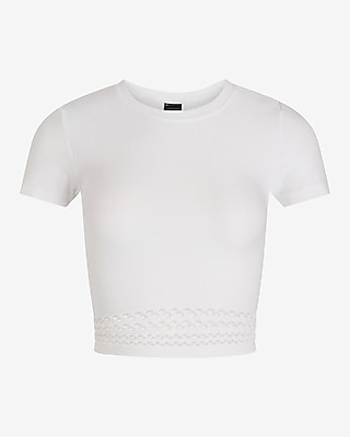 Body Contour Seamless Ribbed Mesh Hem Crew Neck Cropped Top
