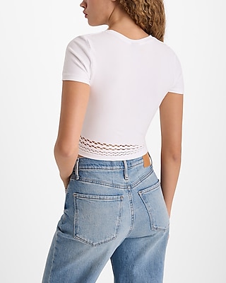 Body Contour Seamless Ribbed Mesh Hem Crew Neck Cropped Top