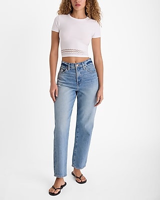 Body Contour Seamless Ribbed Mesh Hem Crew Neck Cropped Top