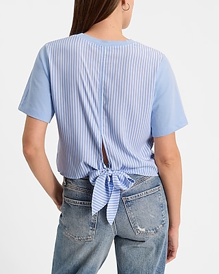 Skimming Cotton Patterned Tie Back Short Sleeve Tee