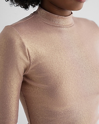 Shine Ribbed Mock Neck Elbow Sleeve Tee