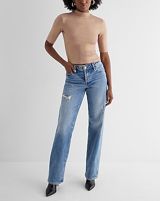 Shine Ribbed Mock Neck Elbow Sleeve Tee