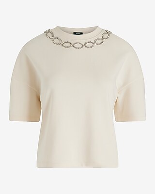 Embellished Crew Neck Short Sleeve Boyfriend Sweatshirt - image 5