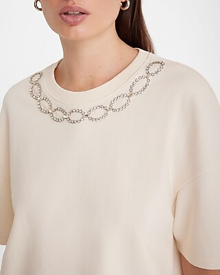 Embellished Crew Neck Short Sleeve Boyfriend Sweatshirt - image 2