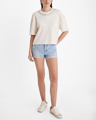 Embellished Crew Neck Short Sleeve Boyfriend Sweatshirt - image 4