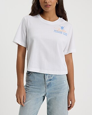 Embroidered Fencing Graphic Crew Neck Cropped Boyfriend Tee