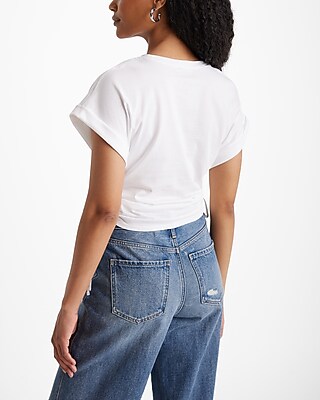 Crew Neck Short Sleeve Side Ruched Tee