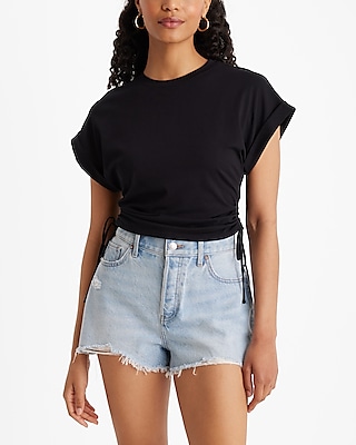 Crew Neck Short Sleeve Side Ruched Tee