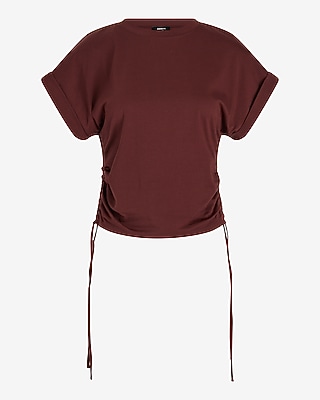 Crew Neck Short Sleeve Side Ruched Tee - image 5