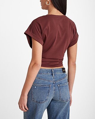 Crew Neck Short Sleeve Side Ruched Tee - image 3