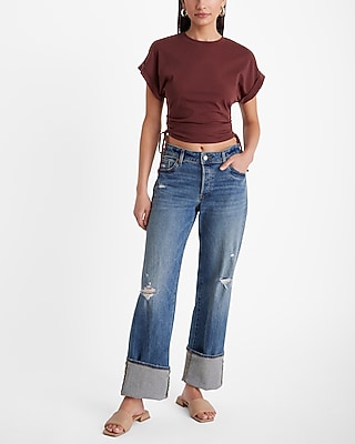 Crew Neck Short Sleeve Side Ruched Tee - image 4