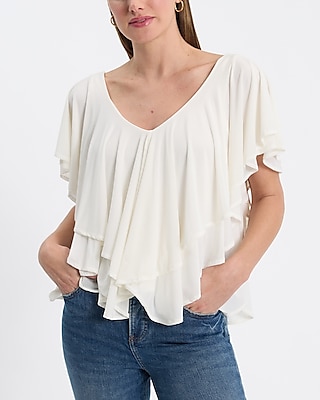 V-Neck Short Sleeve Ruffle Top