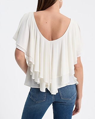 V-Neck Short Sleeve Ruffle Top