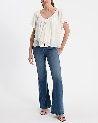 V-Neck Short Sleeve Ruffle Top