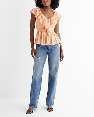 V-Neck Ruffle Peplum Top