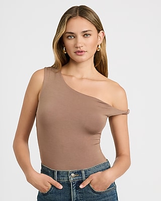 One Shoulder Twist Strap Knit Bodysuit