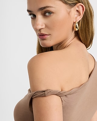 One Shoulder Twist Strap Knit Bodysuit