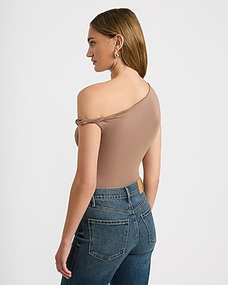 One Shoulder Twist Strap Knit Bodysuit