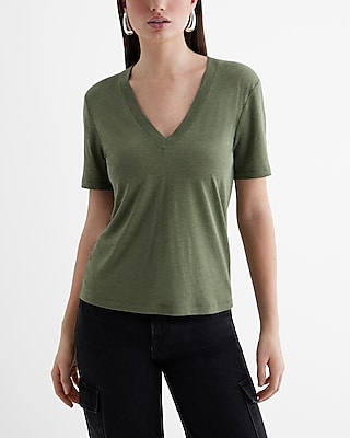 Linen-Blend Skimming V-Neck Tee