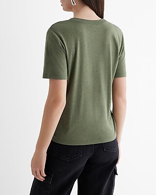 Linen-Blend Skimming V-Neck Tee