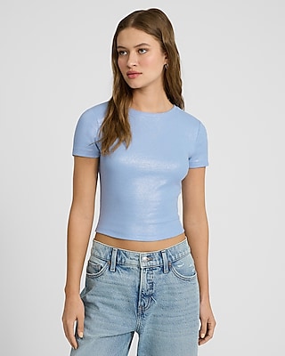 Fitted Ribbed Shine Crew Neck Baby Tee