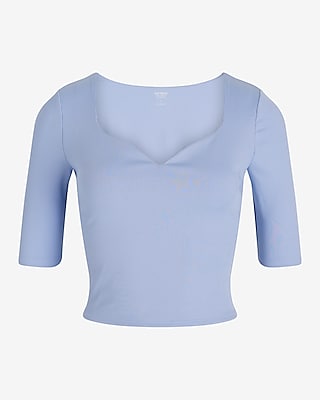 Body Contour High Compression Ribbed Sweetheart Elbow Sleeve Cropped Tee