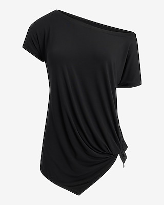 Relaxed Off The Shoulder Short Sleeve Knot Hem London Tee