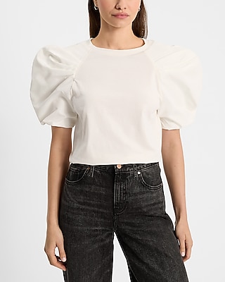 Crew Neck Taffeta Puff Sleeve Tee | Express