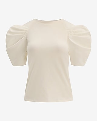 Crew Neck Taffeta Puff Sleeve Tee