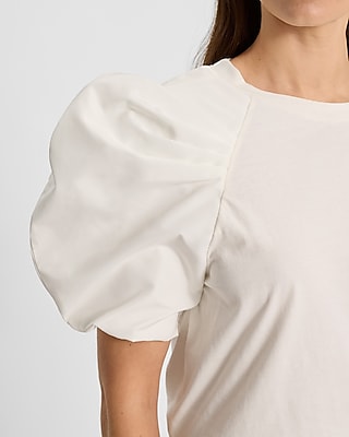 Crew Neck Taffeta Puff Sleeve Tee