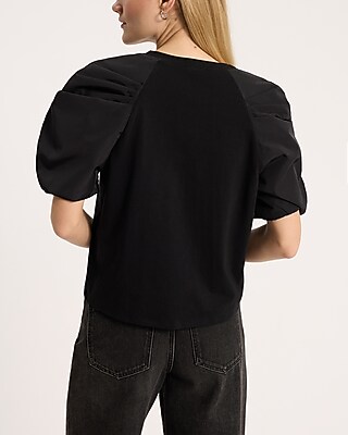 Crew Neck Taffeta Puff Sleeve Tee - image 3