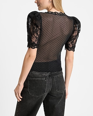 Lace V-Neck Puff Sleeve Corset Top