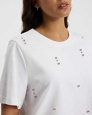 Embellished Crew Neck Short Sleeve Cropped Boyfriend Tee