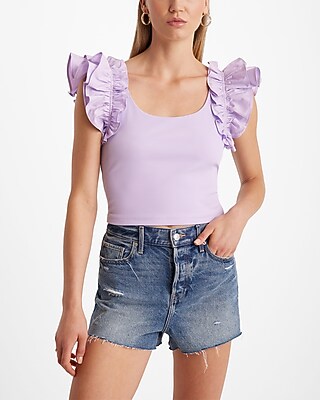 Body Contour High Compression Ribbed Ruffle Sleeve Cropped