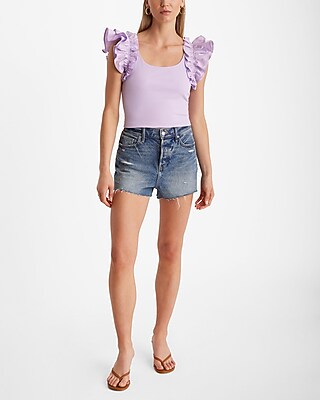 Body Contour High Compression Ribbed Ruffle Sleeve Cropped