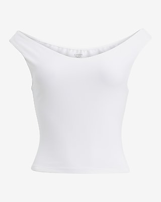 Body Contour Off The Shoulder Cropped Tee in Stretch Cotton