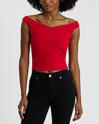 Body Contour Stretch Cotton Off The Shoulder Cropped Tee