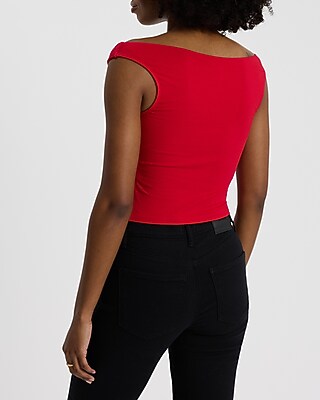 Body Contour Stretch Cotton Off The Shoulder Cropped Tee