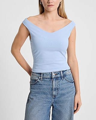 Body Contour Stretch Cotton Off The Shoulder Cropped Tee