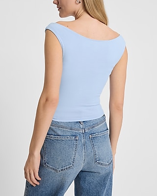 Body Contour Stretch Cotton Off The Shoulder Cropped Tee