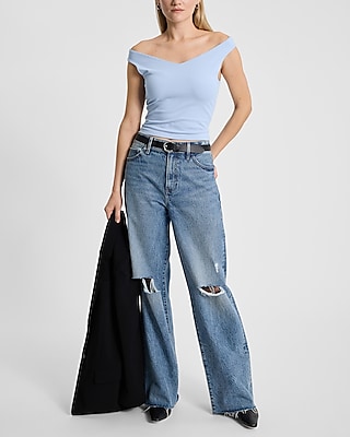 Body Contour Stretch Cotton Off The Shoulder Cropped Tee