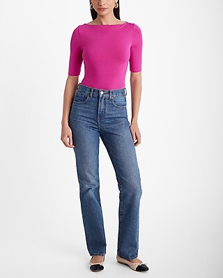 Supersoft Fitted Boat Neck Elbow Sleeve Tee - image 3