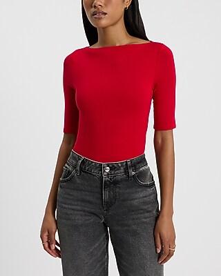 Supersoft Fitted Boat Neck Elbow Sleeve Tee - image 5