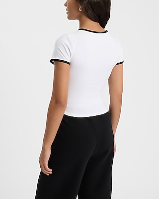 Body Contour Stretch Cotton Crew Neck Tipped Baby Tee