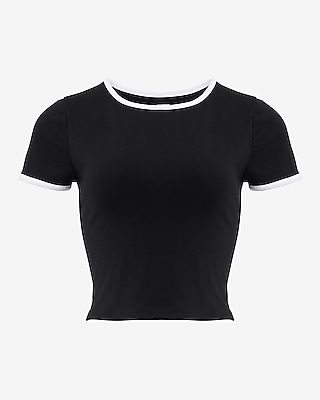 Body Contour Stretch Cotton Crew Neck Tipped Cropped Tee