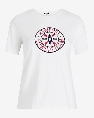 Skimming Embroidered Rowing Crew Neck Graphic Tee