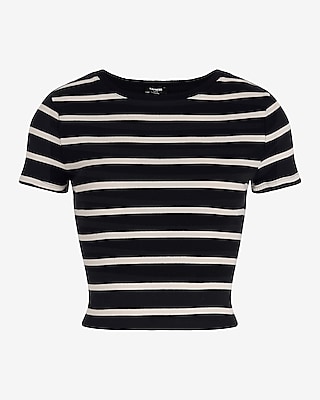 Fitted Ribbed Crew Neck Short Sleeve Cropped Tee