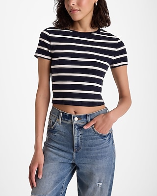 Fitted Ribbed Crew Neck Short Sleeve Cropped Tee