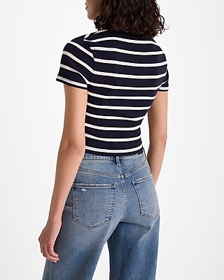 Fitted Ribbed Crew Neck Short Sleeve Cropped Tee